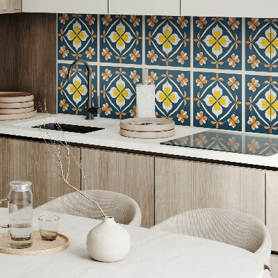 Vinyl fliesen selbstklebend Symmetrisches Blumenmotiv im eleganten Stil