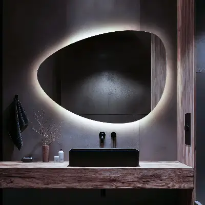 Eiförmiger Wandspiegel mit LED Beleuchtung