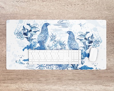 Schreibtisch unterlage Blaue Vögel Holzschnitt