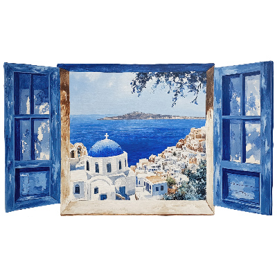 Wandtattoo Fensterblick 100x58 Griechische Landschaft