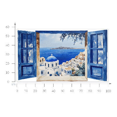 Wandtattoo Fensterblick 100x58 Griechische Landschaft