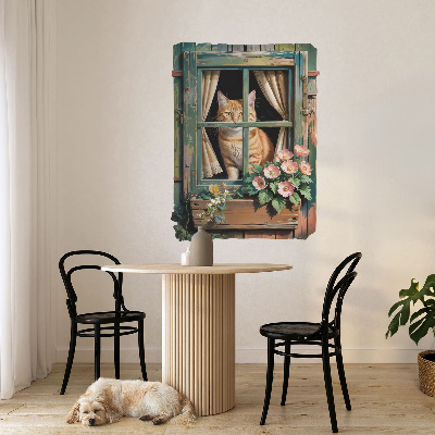 Wandtattoo Fensterblick 75x100 Kätzchen im Fenster