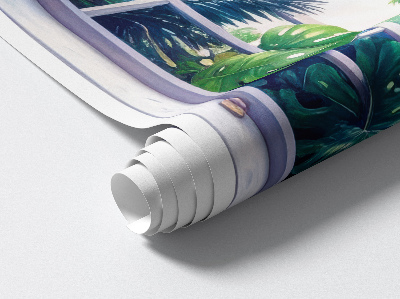 Wandtattoo Fensterblick 66x100 Tropischer Ausblick