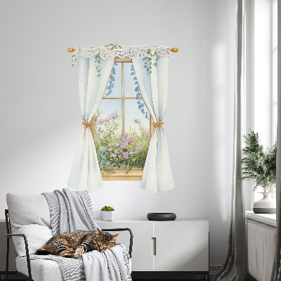 Wandtattoo Fensterblick 95x130 Vorhänge mit Aussicht