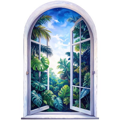 Wandtattoo Fensterblick 86x130 Tropischer Ausblick