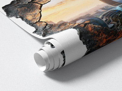 3D Wandtattoo Loch in der Wand 58x60 Stadt der Zukunft