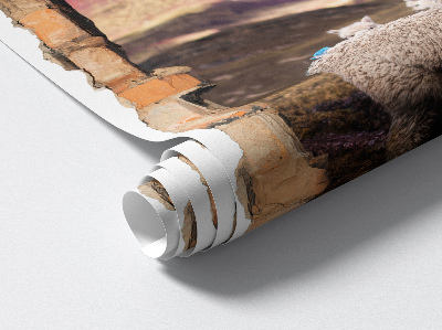 3D Wandtattoo Loch in der Wand 53x80 Alpakas Berge