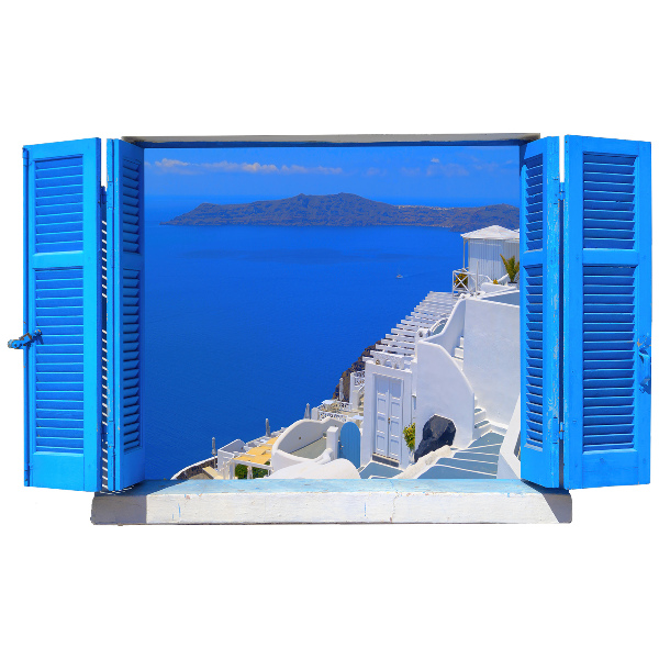 Wandtattoo Fenster 80x49 Mediterrane Landschaft