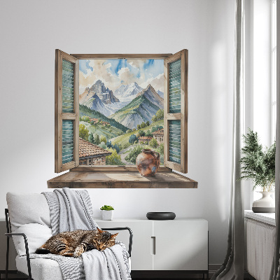 Wandtattoo Fenster 80x74 Berglandschaft