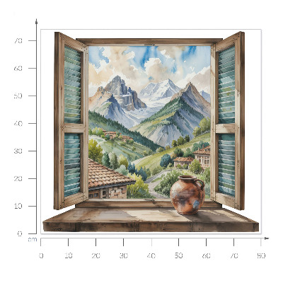 Wandtattoo Fenster 80x74 Berglandschaft