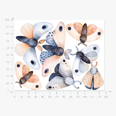 Wandsticker 100x128 Pastellmotten im Boho-Stil mit bunten Insekten