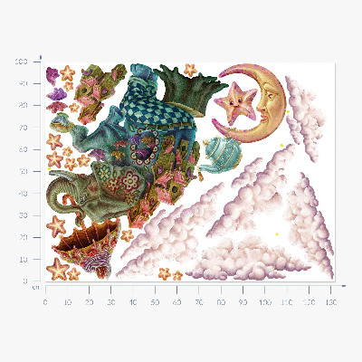 Wandtattoo 100x132 Tiere im Cartoon-Feenstil