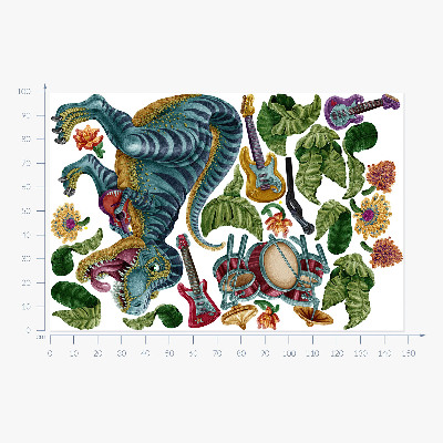 Wandtattoo 100x148 Musikalischer Cartoon-Dinosaurier mit Instrumenten