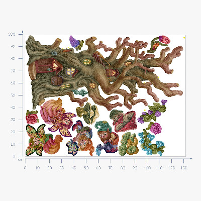 Wandtattoo 100x132 Waldfeenwesen und ein Baumhaus