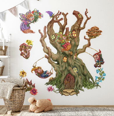 Wandtattoo 100x161 Waldzauberwesen und ein Baumhaus