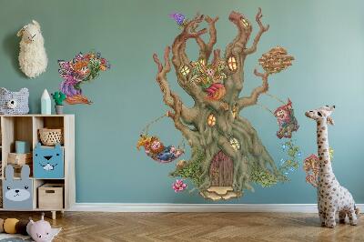 Wandtattoo 100x161 Waldzauberwesen und ein Baumhaus