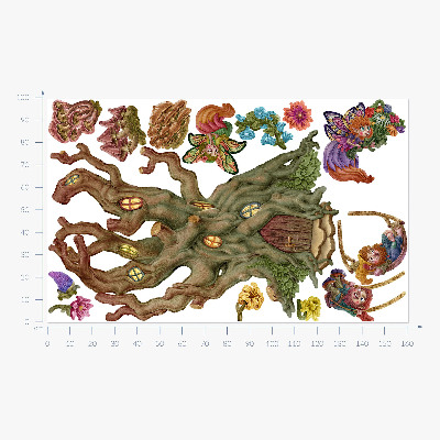 Wandtattoo 100x161 Waldzauberwesen und ein Baumhaus