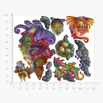 Wandtattoo 100x122 Bunte Drachenmärchenfamilie im illustrativen Stil