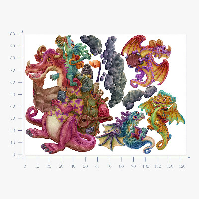 Wandtattoo 100x134 Eine Cartoon-Drachenfamilie
