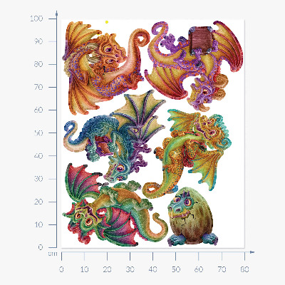 Wandtattoo 100x80 Bunte Drachen in Cartoon-Märchen-Ästhetik