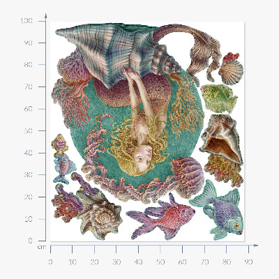 Wandtattoo 100x88 Meerjungfrau unter Muscheln Unterwassergeschichten
