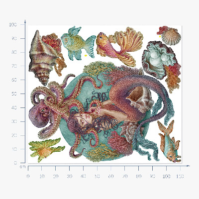Wandtattoo 100x112 Meerjungfrau aus Muscheln im Cartoon-Stil