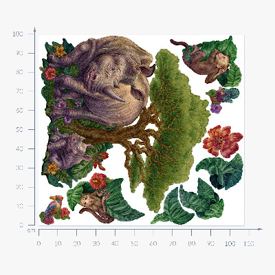 Wandtattoo 100x108 Wildtiere und Safari-Vegetation in Zeichnungen