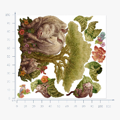 Wandtattoo 100x108 Wilde Safari in einer Pastellversion