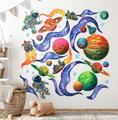 Wandtattoo 100x155 Raketenraumfahrt mit Astronauten und Planeten