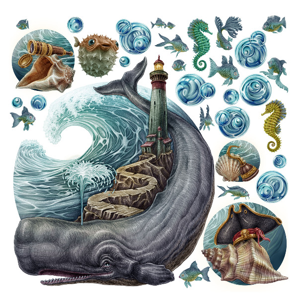 Wandtattoo 100x118 Ein Unterwassermärchen mit Laterne und Tieren