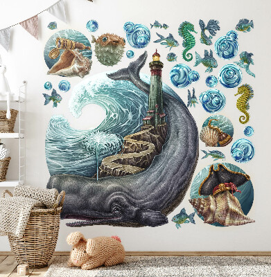 Wandtattoo 100x118 Ein Unterwassermärchen mit Laterne und Tieren