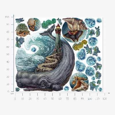 Wandtattoo 100x118 Ein Unterwassermärchen mit Laterne und Tieren