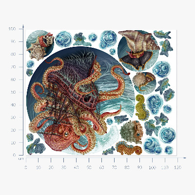 Wandtattoo 100x120 Eine märchenhafte Unterwasserwelt mit einem Oktopus und einem Schiff