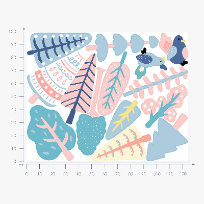 Wandtattoo 100x125 Boho-Wald mit Pastellbäumen und Vögeln