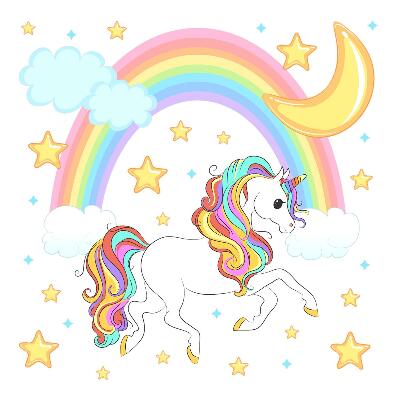 Wandtattoo 100x179 Buntes Einhorn am Regenbogenhimmel