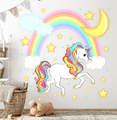 Wandtattoo 100x179 Buntes Einhorn am Regenbogenhimmel