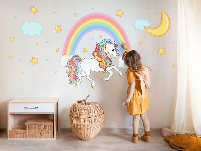Wandtattoo 100x179 Buntes Einhorn am Regenbogenhimmel