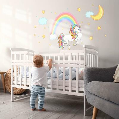 Wandtattoo 100x179 Buntes Einhorn am Regenbogenhimmel