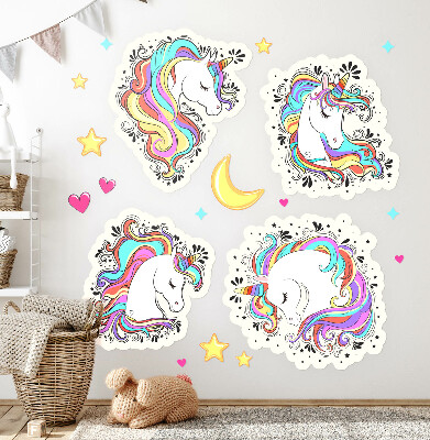 Wandtattoo 100x139 Bunte, bezaubernde Einhörner mit Sternen und Mond