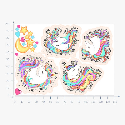 Wandtattoo 100x139 Bunte, bezaubernde Einhörner mit Sternen und Mond