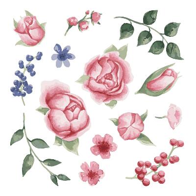 Wandtattoo 100x128 Blumenaquarelle mit Pfingstrosen in Pastelltönen