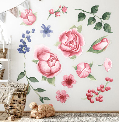 Wandtattoo 100x128 Blumenaquarelle mit Pfingstrosen in Pastelltönen