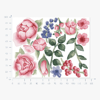Wandtattoo 100x128 Blumenaquarelle mit Pfingstrosen in Pastelltönen