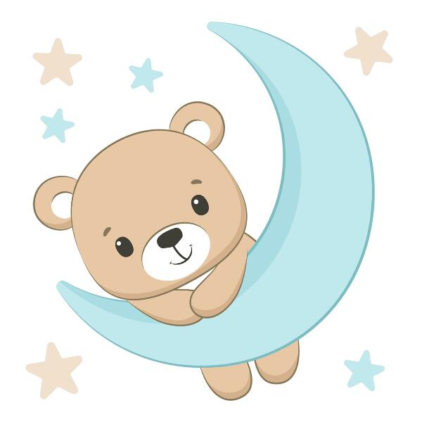 Wandtattoo 100x110 Ein süßer Teddybär vor dem Hintergrund des Mondes und der Sterne