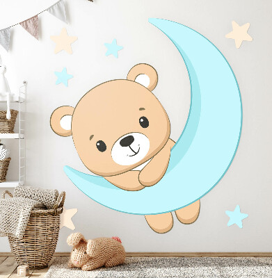 Wandtattoo 100x110 Ein süßer Teddybär vor dem Hintergrund des Mondes und der Sterne