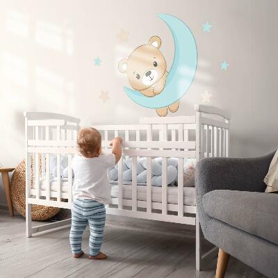 Wandtattoo 100x110 Ein süßer Teddybär vor dem Hintergrund des Mondes und der Sterne