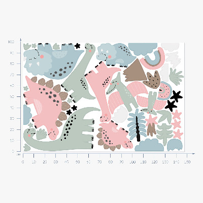 Wandtattoo 100x148 Dinosaurier in pastellfarbener Vegetation