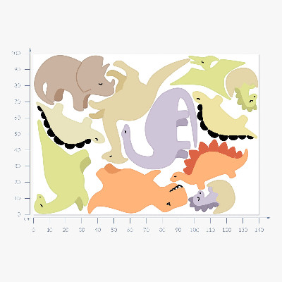 Wandsticker 100x141 Entzückende Pastell-Dinosaurier