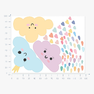 Wandsticker 100x128 Fröhliche Wolken mit Regen in Pastelltönen