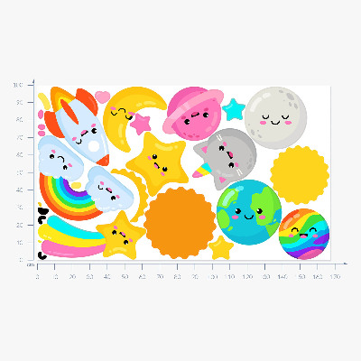 Wandsticker 100x168 Regenbogen-Weltraumthema mit Rakete und Planeten